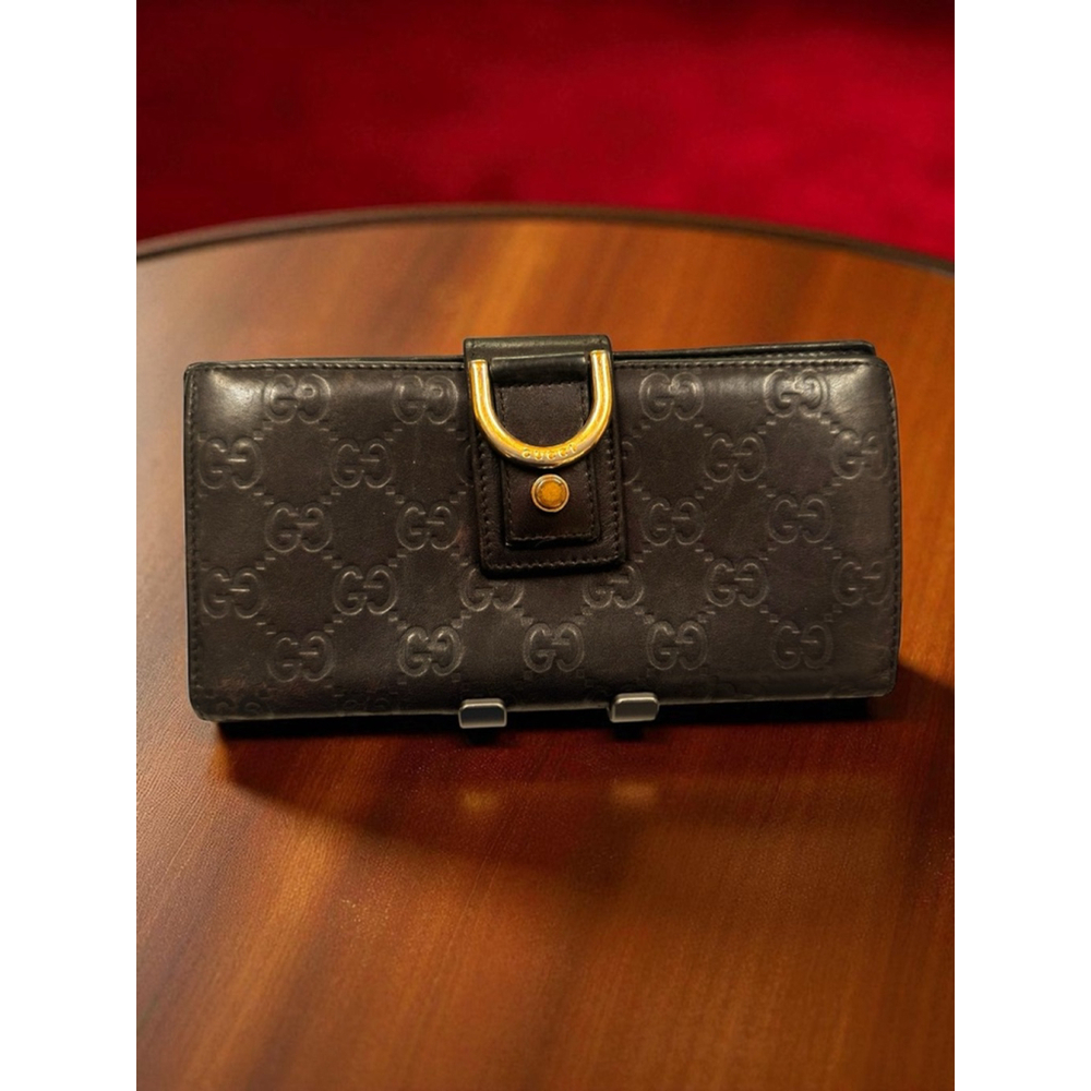 Gucci Monogram Dark Brown Leather Snap Long Wallet